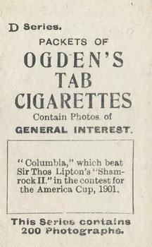 1902 Ogden's General Interest Series D #109 Columbia Back
