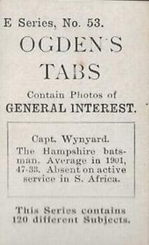1902 Ogden's General Interest Series E #53 Teddy Wynyard Back