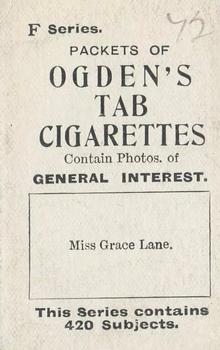 1902 Ogden's General Interest Series F #72 Miss Grace Lane Back