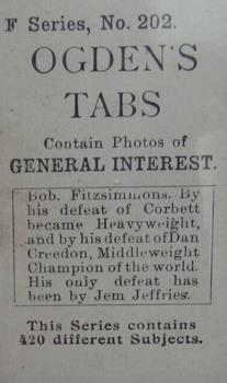 1902 Ogden's General Interest Series F #202 Bob Fitzsimmons Back