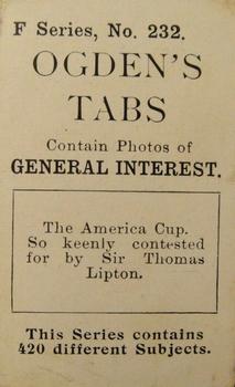 1902 Ogden's General Interest Series F #232 The America Cup Back