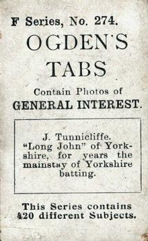 1902 Ogden's General Interest Series F #274 John Tunnicliff Back