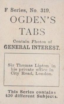 1902 Ogden's General Interest Series F #319 Sir Thomas Lipton Back