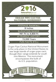 2016 National Park Service Centennial #45 Organ Pipe Cactus Back