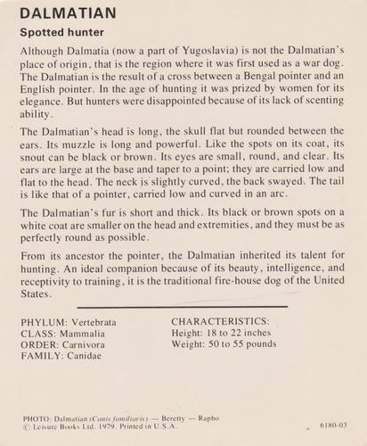 1975-80 Leisure Books Wildlife Treasury #6180-03 Dalmatian Back