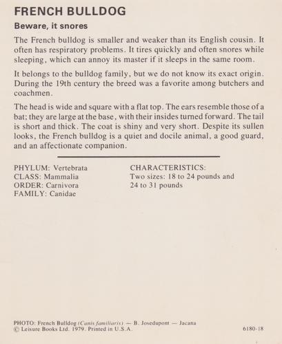 1975-80 Leisure Books Wildlife Treasury #6180-18 French Bulldog Back