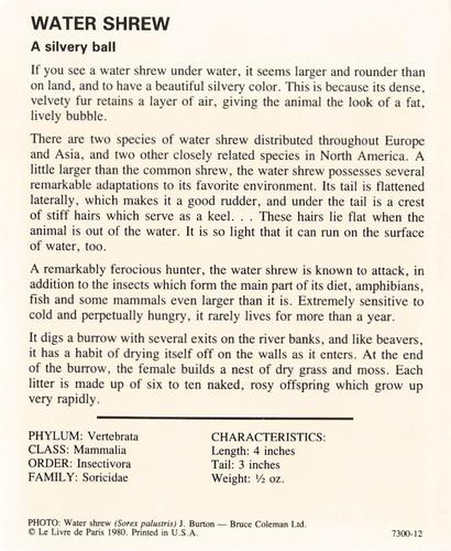1975-80 Leisure Books Wildlife Treasury #7300-12 Water Shrew Back