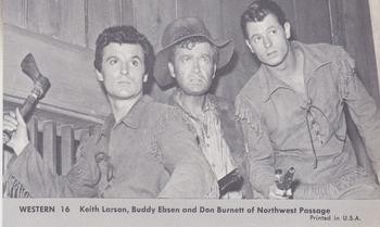 1959 Nu-Cards TV Western Stars #16 Keith Larsen / Buddy Ebsen / Don Burnett Front