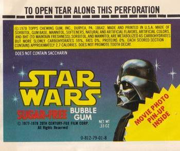1978 Topps Star Wars Sugar Free Bubble Gum Wrappers #8 Luke Skywalker Back