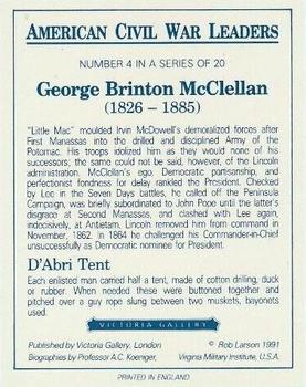 1991 Victoria Gallery American Civil War Leaders #4 George Brinton McClellan Back
