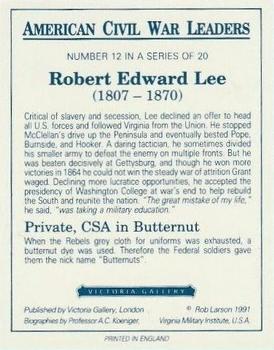 1991 Victoria Gallery American Civil War Leaders #12 Robert Edward Lee Back
