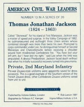 1991 Victoria Gallery American Civil War Leaders #13 Thomas Jonathan Jackson Back