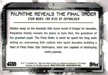 2021 Topps Chrome Star Wars Legacy #3 Palpatine Reveals The Final Order Back