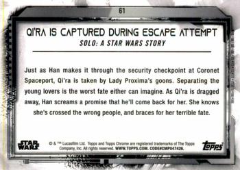 2021 Topps Chrome Star Wars Legacy #61 Qi'ra Is Captured During Escape Attempt Back