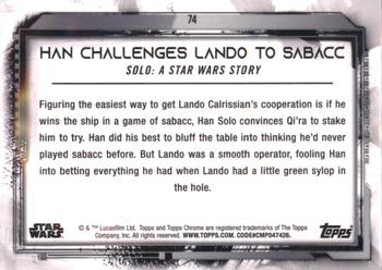 2021 Topps Chrome Star Wars Legacy #74 Han Challenges Lando To Sabacc Back