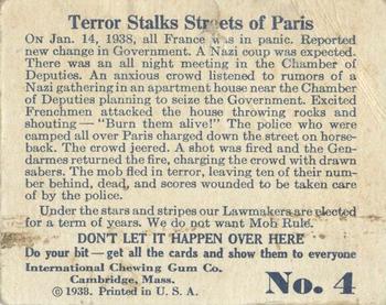 1938 International Gum Don’t Let It Happen Over Here R44 #4 Terror Stalks Streets of Paris Back