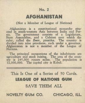 1934 Novelty Gum League of Nations R80 #2 Afghanistan Back