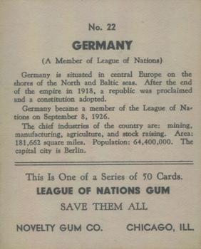 1934 Novelty Gum League of Nations R80 #22 Germany Back