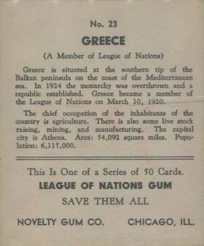 1934 Novelty Gum League of Nations R80 #23 Greece Back