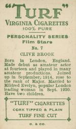 1933 Turf Personality Series Film Stars #7 Clive Brook Back