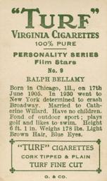 1933 Turf Personality Series Film Stars #9 Ralph Bellamy Back