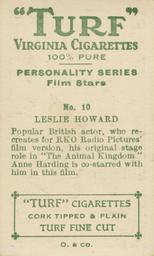 1933 Turf Personality Series Film Stars #10 Leslie Howard Back