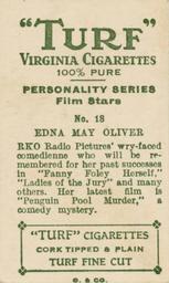 1933 Turf Personality Series Film Stars #18 Edna May Oliver Back