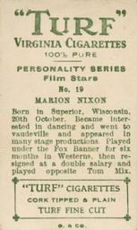 1933 Turf Personality Series Film Stars #19 Marian Nixon Back