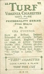 1933 Turf Personality Series Film Stars #21 Una O'Connor Back