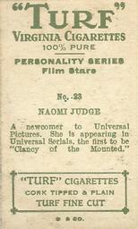 1933 Turf Personality Series Film Stars #23 Naomi Judge Back