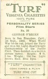 1933 Turf Personality Series Film Stars #26 George O'Brien Back