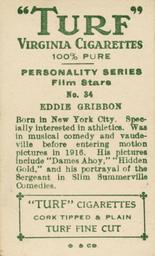 1933 Turf Personality Series Film Stars #34 Eddie Gribbon Back