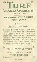 1933 Turf Personality Series Film Stars #35 Betty Compson Back