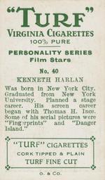 1933 Turf Personality Series Film Stars #40 Kenneth Harlan Back