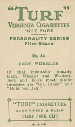 1933 Turf Personality Series Film Stars #44 Bert Wheeler Back