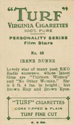 1933 Turf Personality Series Film Stars #46 Irene Dunne Back