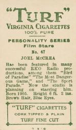 1933 Turf Personality Series Film Stars #47 Joel McCrea Back
