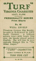 1933 Turf Personality Series Film Stars #48 Wera Engels Back