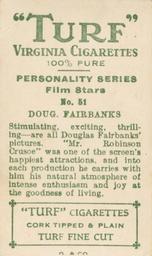 1933 Turf Personality Series Film Stars #51 Douglas Fairbanks Back