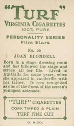 1933 Turf Personality Series Film Stars #55 Joan Blondell Back
