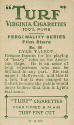 1933 Turf Personality Series Film Stars #60 Lyle Talbot Back