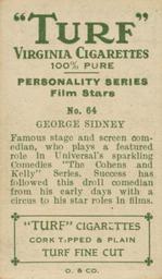 1933 Turf Personality Series Film Stars #64 George Sidney Back