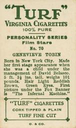 1933 Turf Personality Series Film Stars #70 Genevieve Tobin Back