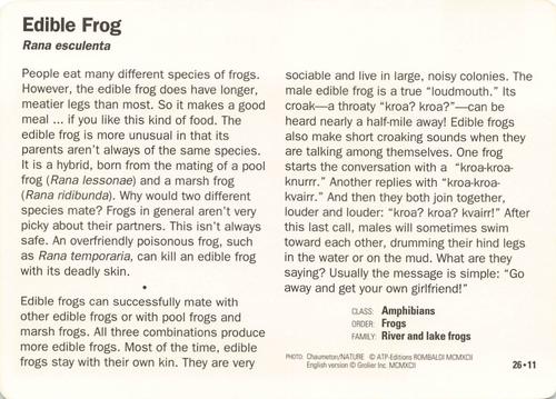 1991-95 Grolier Wildlife Adventure Cards #26.11 Edible Frog Back