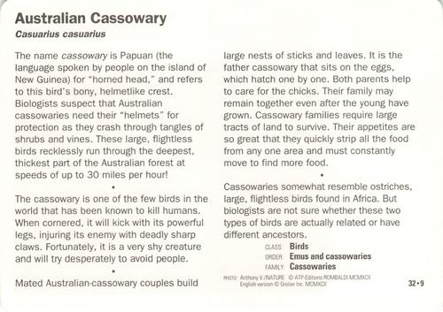 1991-95 Grolier Wildlife Adventure Cards #32.9 Australian Cassowary Back