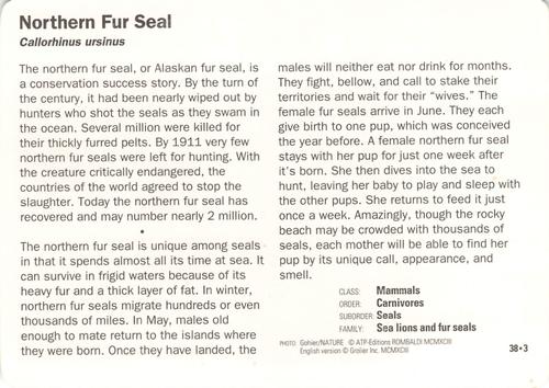 1991-95 Grolier Wildlife Adventure Cards #38.3 Northern Fur Seal Back
