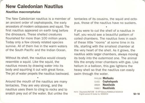 1991-95 Grolier Wildlife Adventure Cards #50.18 New Caledonian Nautilus Back