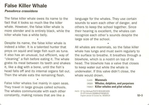 1991-95 Grolier Wildlife Adventure Cards #53.3 False Killer Whale Back