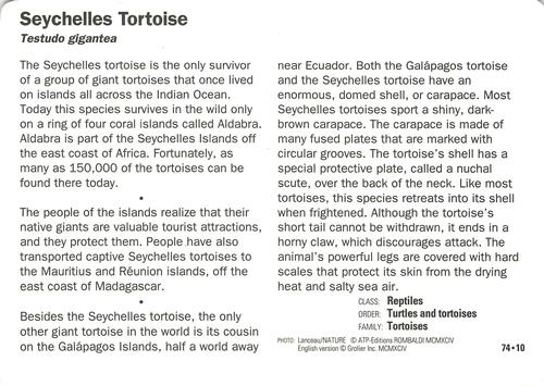 1991-95 Grolier Wildlife Adventure Cards #74.10 Seychelles Tortoise Back