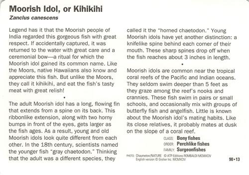 1991-95 Grolier Wildlife Adventure Cards #90.13 Moorish Idol, or Kihikihi Back